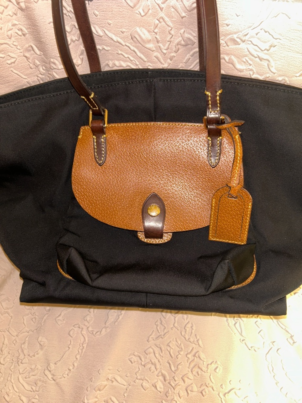 Dooney & Bourke Black Tote Bag with Brown Leather Flap and Handles - Picture 10 of 10